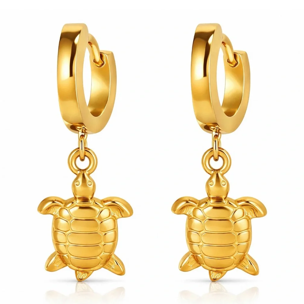 18K Gold Plated Sea Turtle Huggie Hoop Earrings Waterproof